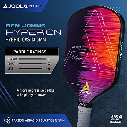 JOOLA Ben Johns Hyperion Pickleball Paddle - Select Raw Carbon Surface or Carbon Abrasion Surface for Increased Power and Spin - Elongated Grip Handle - Carbon Fiber Pickleball Paddle - USAP Approved - color: Hyperion | CAS | 13.5mm with Cover