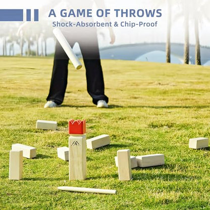 MEGWOZ Kubb Yard Game Set Standard Size Wooden Throwing Toss Game Viking Chess Outdoor Lawn Games for Adults Family with Carry Case Measuring Tape New Zealand Pine