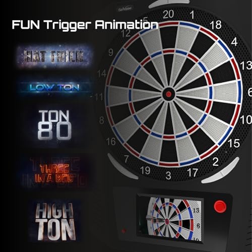 FunVision Electronic Dart Board with 7" Smart Touchscreen, Soft Tip Dartboard Set 19 Games and 883 Variations for 8 Players- Cyber Player AI & Practice Modes