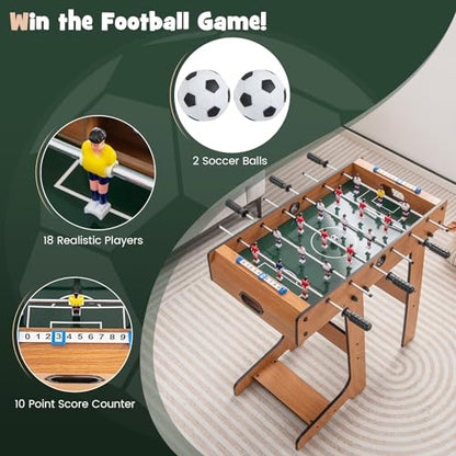 Giantex Folding Foosball Table, Space Saving Arcade Table Soccer with Durable Handle, 2 Balls, Scoreboard for Adult & Child, Soccer Table Game for Party, Group Building Activities, Bar, Game Room