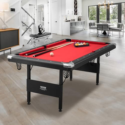 VEVOR Billiards Table, 6.3 ft Pool Table, Portable Foldable Space-Saving Table, Billiard Table Set Includes Balls, Cues, Chalks and Brush, Black with Red Cloth, Perfect for Family Game Room Kid Adult