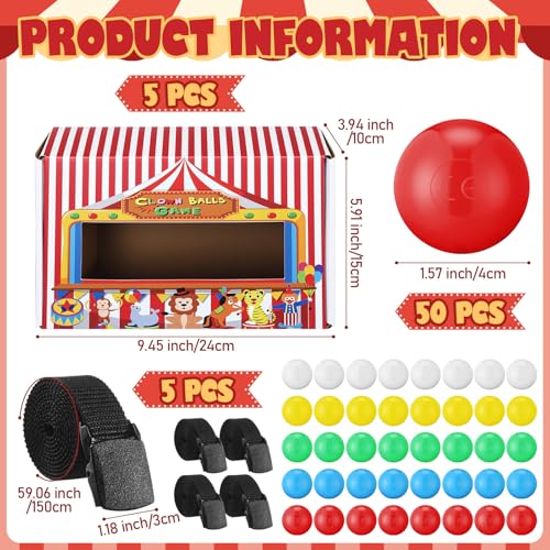 5 Sets Circus Theme Party Supplies Swing Shaking Balls Set Includes 50 Balls, Adjustable Belt & Cardboard Boxes Circus Tent Party Decor Table Tennis Twerk Outdoors Indoor