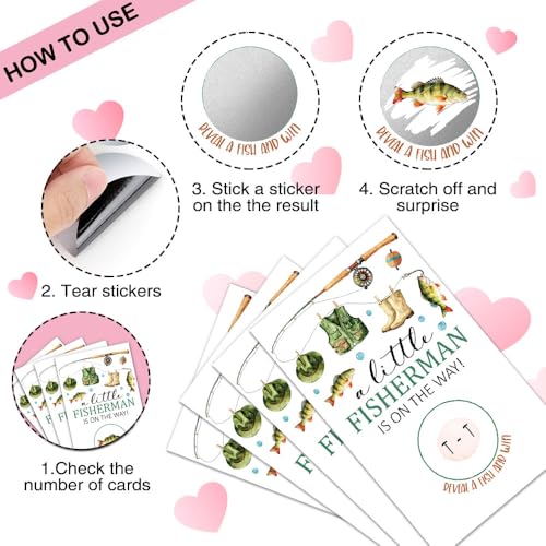 50 Pcs A Little Fisherman Is On The Way Birthday Scratch off Game Cards, Party Raffle Game Prizes for Fishing Baby Shower, Party Game Vouchers for Teens Adults Fishing Lover Family - color: White