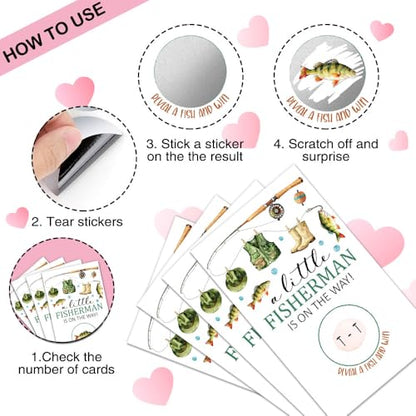 50 Pcs A Little Fisherman Is On The Way Birthday Scratch off Game Cards, Party Raffle Game Prizes for Fishing Baby Shower, Party Game Vouchers for Teens Adults Fishing Lover Family - color: White