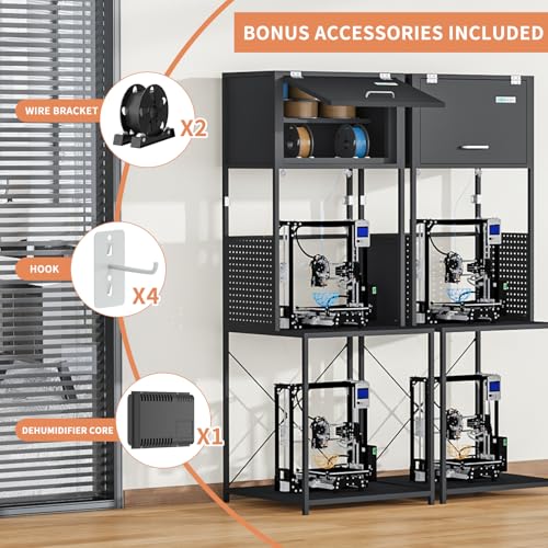 3D Printer Filament Storage Stand Rack with Dehumidifier| 3-Tier All-in-One Organizer with Tool Mounts, Dual Spool Holders | Compatible with Most 3D Printers (100LBlack) - color: 100lblack