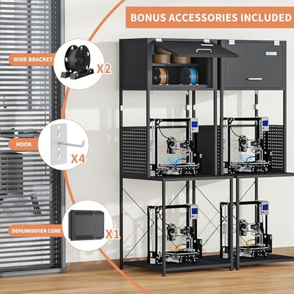 3D Printer Filament Storage Stand Rack with Dehumidifier| 3-Tier All-in-One Organizer with Tool Mounts, Dual Spool Holders | Compatible with Most 3D Printers (100LBlack) - color: 100lblack