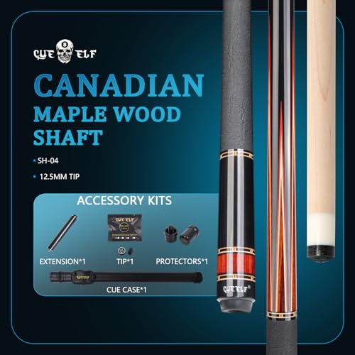 CUEELF Professional Pool Cue Stick – Handmade, Low Deflection | Solid Brass Joint Low Deflection Shaft 12.5mm Pro Tip & Inlay Ring Leather Non-Slip Wrap Precision Balanced - color: CJ-SH-04