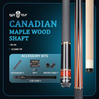 CUEELF Professional Pool Cue Stick – Handmade, Low Deflection | Solid Brass Joint Low Deflection Shaft 12.5mm Pro Tip & Inlay Ring Leather Non-Slip Wrap Precision Balanced - color: CJ-SH-04