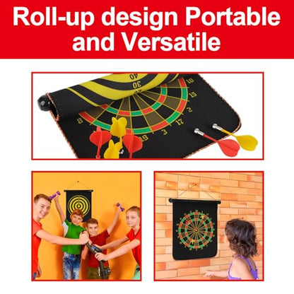 Magnetic Dart Board, 15 x 12 Inches Dart Boards for Youth Boys Girls, Two Sided Roll Up Dartboard,12 Magnetic Safe Darts, Indoor Outdoor Game, Room Decor, Best Gifts for Teen Boys 13-18