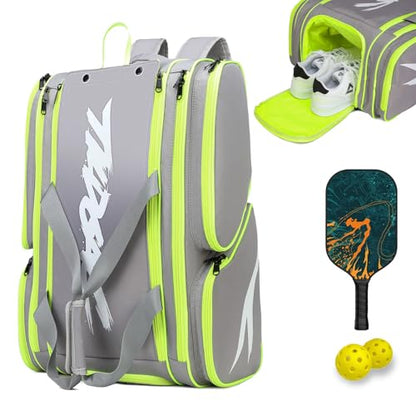 TILDOSAC Pickleball Bag - Large Paddle Bag for 4 Paddles & Accessories - Fence Hook, Extra Pockets, Shoe Compartment - color: Grey