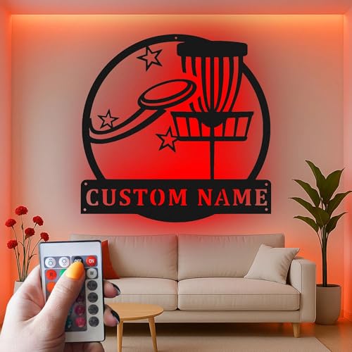 Custom Disc Golf Basket Led Light Metal Wall Art Personalized Gift for Disc Golfers Game Room Decor 4