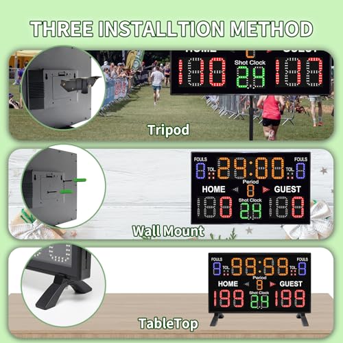 Basketball Digital Scoreboard with Remote,Battery Powered Portable Tabletop Electronic Scoreboard with 75dB Buzzer,Countdown Timer & Score for Games - style: black with shot clock