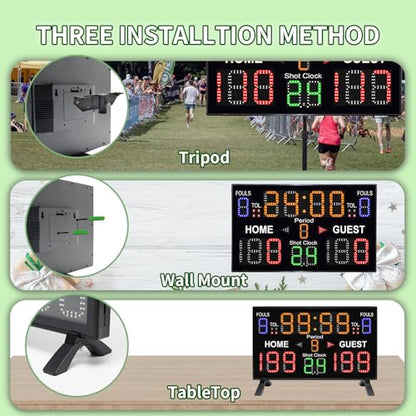 Basketball Digital Scoreboard with Remote,Battery Powered Portable Tabletop Electronic Scoreboard with 75dB Buzzer,Countdown Timer & Score for Games - style: black with shot clock