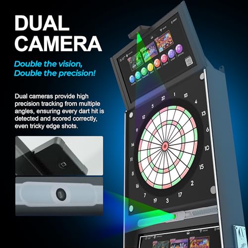 EDmini Electronic Digital Standing Coin Operated Commercial Soft Tip Dartboard Machine with Touch Screen, Party Games, Slim, for Bars, Clubs, Home (Up to 8 Players) - style: Brown
