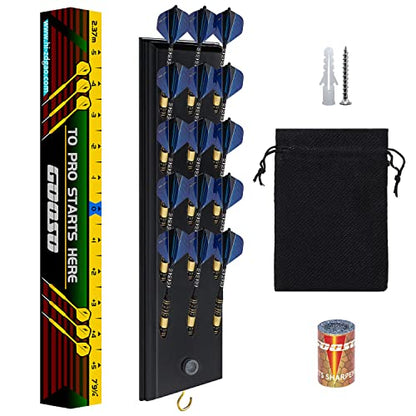 FDLS Darts Holder Wall Mounted Displays 12 or 15 Steel/Soft Tip Darts, Darts Caddy for wall with Metal Hook, Accessory Storage Bag - style: Black Hold 15 Darts