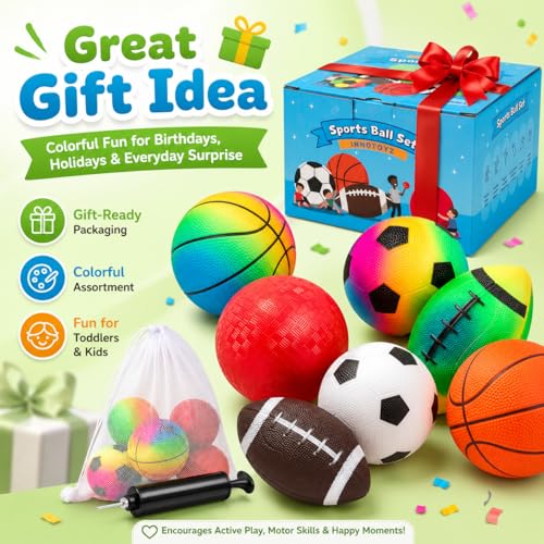 Soft Balls for Toddlers Kids 1-3 3-5, Easy to Grip 5" Small Balls 7 Pack, Mini Football Soccer Basketball Playgroundball - First Birthday Gift Baby Toys for Boys Girls - color: 7 Inflatable Balls 5"