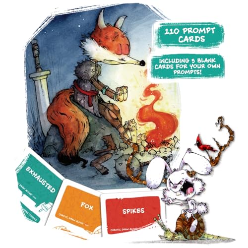 CHAOTIC DRAW ALONG 110 Drawing Prompt Cards, Creative Sketch Game with 105 Unique Prompts and 5 Blank Cards for Artists, Families, Classrooms and Party Games