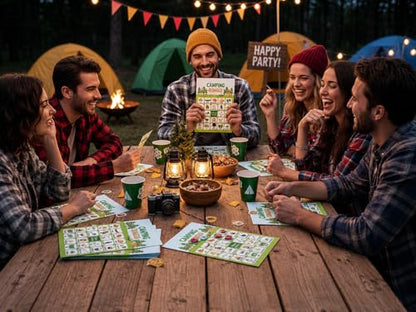 Camping Bingo Game - 24 Player Outdoor Activity for School Parties, Birthdays and Nature Parties - color: Camping