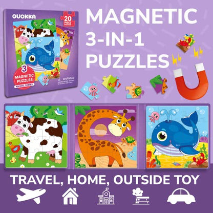 QUOKKA Magnetic Puzzles for Kids Ages 4-6 – 20 Pieces Sudoku Toddler Puzzles Ages 2-4 – Travel Games for Kids 3-5 – Animal Toddler Travel Toys – Car Airplane Road Trip Activities for Boys and Girls - style: 5. ANIMALS 20 PSC