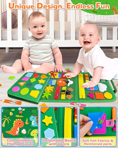 Gojmzo Busy Board Montessori Toys for Toddler Year Old Boy Girl Birthday Gifts, Busy Book Sensory Toys for Toddlers, Learning Educational Toddler Travel Activities - style: Green/P8