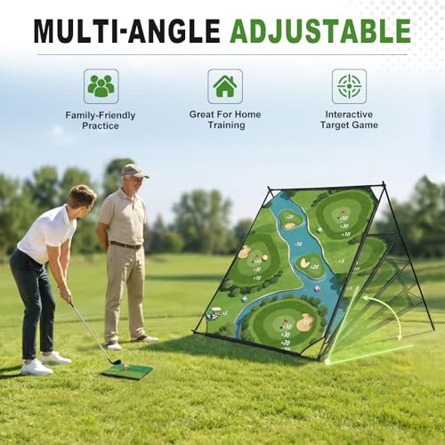 71"×71" Golf Chipping Game Outdoor Indoor, Double Sided Golf Chipping Practice Set with Hitting Mat, Golf Club, Sticky Ball,Scoreboard