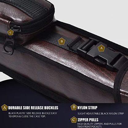 Champion 2X2,2X3,3X4 Nylon/Leatherette Billiard Pool Cue Stick Hard Case - color: Brown, size: 3X4 pool case