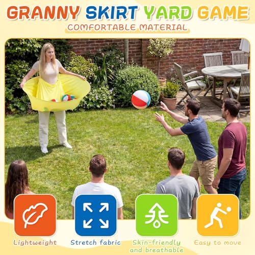 Ceenna Granny Skirt Outdoor Game, Inflatable Hilarious Ball Relay Set with Stretchy Granny Giant Skirt, Balls and Pump, Family Reunion Team Relay Game Party - color: Colorful
