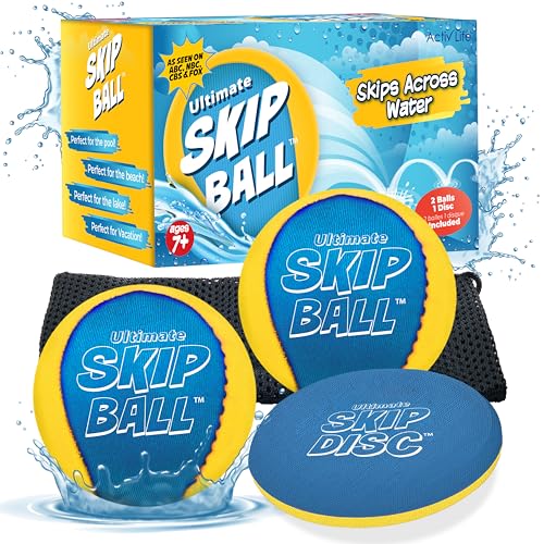 Activ Life The Ultimate Water Skip Balls, Water Bouncing Ball for Swimming Pool, Beach Toys for Friends, Family, Kids and Adults - style: Yellow/Cyan