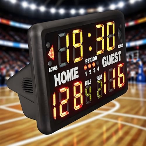 Led Basketball Scoreboard with Timer, 328ft Viewing Distance Digital Scorekeeper, Tabletop Portable Electronic Score Board for Ping Pong, Pickleball, Volleyball, Gym & Game Room