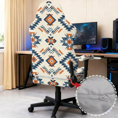 Suobstales Geometric Navajo Ethnic Tribe Pattern Gaming Chair Cover with Armrest Covers Waterproof Stretch Gaming Chair Seat Covers, Anti-Scratch Protection for Ergonomic Game Rotating Office Chair - color: Geometric Navajo Ethnic Tribe