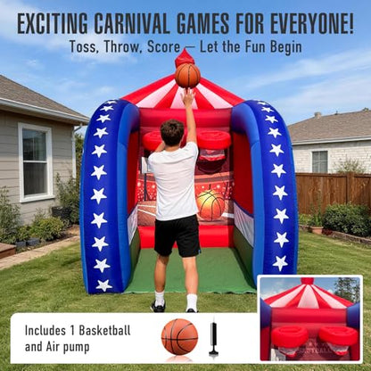 Inflatable Carnival Games — 6.5×6.5×9FT, Built-in Blower, Quick-Inflate — Basketball Hoop (Quick-Inflate Indoor & Outdoor Basketball Game for Backyard Parties, Team Challenges & Event Fun) - style: Basketball Hoop