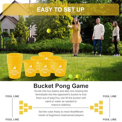 Aivalas Yard Pong Outdoor Games, Giant Yard Games Set with 12 Buckets and Balls for Adults and Family, Toss Game Throwing Games for Beach, Camping, Lawn and Backyard - color: Yellow