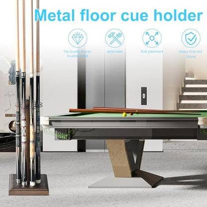 CROWN ME Pool Stick Holder Billiard Cue Rack Holds 8 Sticks Floor Stand metal billiard cue rack, pool cue holder-Finish Bronze - color: Brown