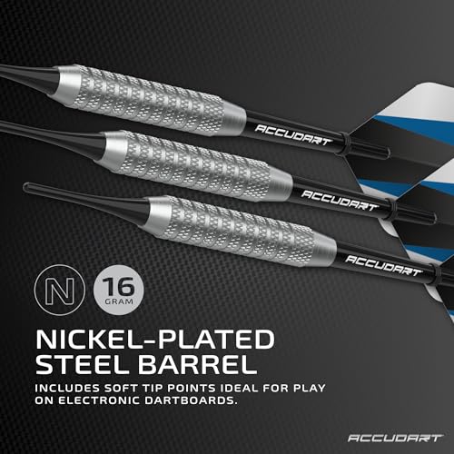 Accudart Soft Tip Dart Set 1.0 – Nickel‑Plated Steel Barrel, Knurled Grip, Polycarbonate Shafts, Standard Flights – Soft Tip Points Included, Ideal for Beginners