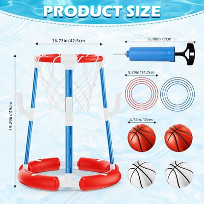Pool Basketball Hoop, Floating Pool Toy for 3 4 5 6 7 8 9 Years Old Kids Ring Game with 4 Balls 8 Rings & Pump Outdoor Swimming Pool Basketball Games Water Play Toy Family Party for Kids Adults - style: Without Backboard
