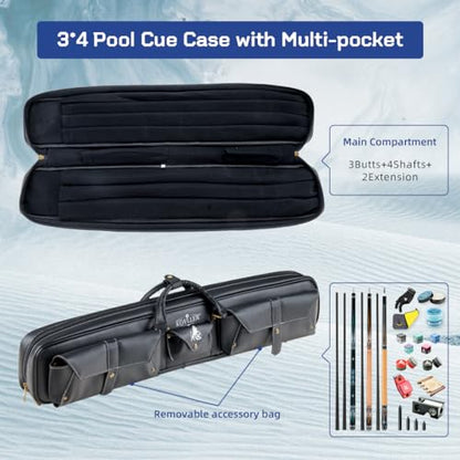 KONLLEN 2x4 Hard Pool Cue Case – Professional Billiards Cue Case for 2 Butts & 4 Shafts, Durable Hard Shell Cue Bag with Adjustable Shoulder Strap, Large Storage Pockets - color: 3x4-PU
