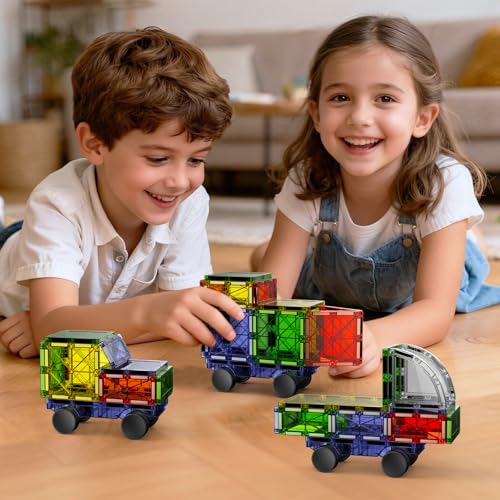 Magnetic Downhill Racer Set 40-Piece with Car & Tracks, STEM Magnetic Tiles Building Toys for Kids Ages 3-8, Montessori Learning Toys with Reinforced Slopes & Loop Pieces - size: 40 Pieces