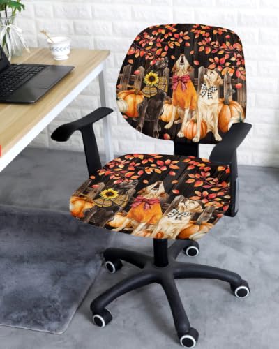 Savannan Office Chair Cover, Autumn Leaves Dog Pumpkin Fence Protective Stretch Elastic Universal Cover for Desk Task Chair,Computer Rotating Chair 1 Pcs Brown Wood Sunflower