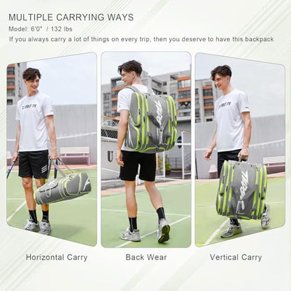 TILDOSAC Pickleball Bag - Large Paddle Bag for 4 Paddles & Accessories - Fence Hook, Extra Pockets, Shoe Compartment - color: Grey
