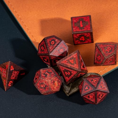 7Pcs DND Dice Set, Wooden Polyhedral D&D Dice Set with Metal Box for Role Playing Tabletop Games (Bubinga Wood) - color: Bubinga Wood-hx