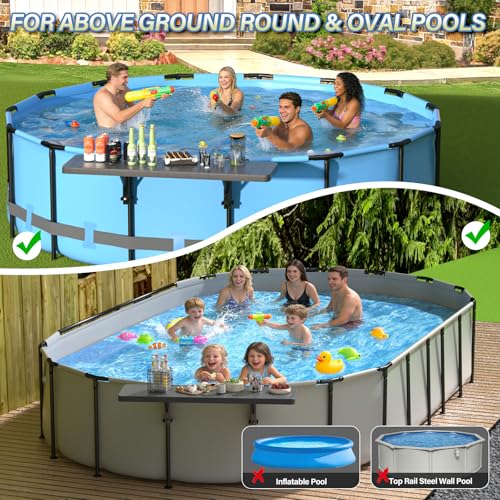 BoYata Pool Bar, Above Ground Poolside Bar Table, 49.4×9.6" Stable & Large Pool Side Table Holds 110LBS, Durable Above Ground Pool Accessories, Swim Up Bar for Round & Oval Frame Swimming Pools - color: Dark Gray