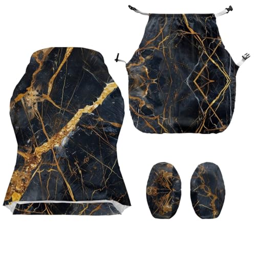 Black Gold Marble Texture Print 4 Pieces Gaming Chair Covers for Cats Breathable Rotating Gaming Chair Protector Computer Chair Seat Slipcovers with Armrest Covers - color: Black Gold Marble Texture