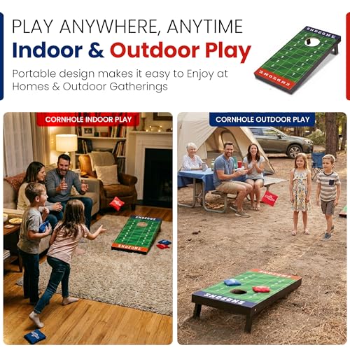 Kids Cornhole Board Set - 20.7”x12.5” Football Edition 2 Foldable MDF Boards + 8 All-Weather Bean Bags - Portable Bean Bag Toss for Indoor & Outdoor Games - Family Yard Game for Tailgate & Lawn Games