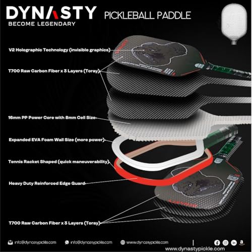 Dynasty Heavyweight/Feather T700 Triple-Layer Raw Carbon Fiber + Friction Surface 16mm Aero *Gen 3.5 All-Court Power Pickleball Paddle* / Hall of Famer 18K *Control+Spin* - color: Heavyweight Shadow Boxer v2 Holo