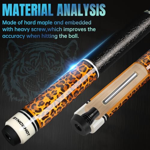 Carbon Fiber Pool Cue Stick 58" Professional Pool Sticks for Adults Full Carbon Technology Low Deflection Pool Cue Billiard Cues with 12.5mm Tip - color: Leopard Print