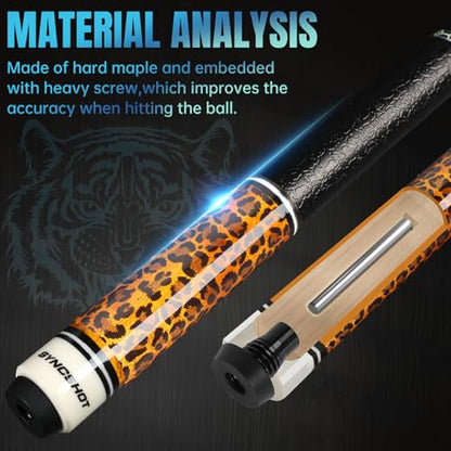 Carbon Fiber Pool Cue Stick 58" Professional Pool Sticks for Adults Full Carbon Technology Low Deflection Pool Cue Billiard Cues with 12.5mm Tip - color: Leopard Print