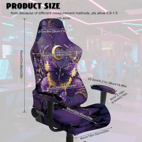 Suobstales Butterfly Moon Lavender Marble Pattern Gaming Chair Cover Stretch Computer Office Chair Cover for Armchair, Swivel Chairs, Computer Boss Chair, Removable Chair Slipcovers with Armrest Cover - color: Butterfly Moon Lavender Marble