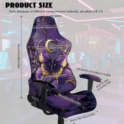 Suobstales Butterfly Moon Lavender Marble Pattern Gaming Chair Cover Stretch Computer Office Chair Cover for Armchair, Swivel Chairs, Computer Boss Chair, Removable Chair Slipcovers with Armrest Cover - color: Butterfly Moon Lavender Marble