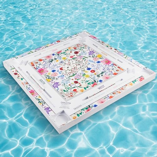32x32 Inch Large Mahjong Floating Game Table for Pool Swimming Pool and Hot Tub Float Board for Mahjong Card Games Dominoes Poker Adults Pools Game Tray for Summer Beach Indoor Outdoor(Floral) - style: Floral