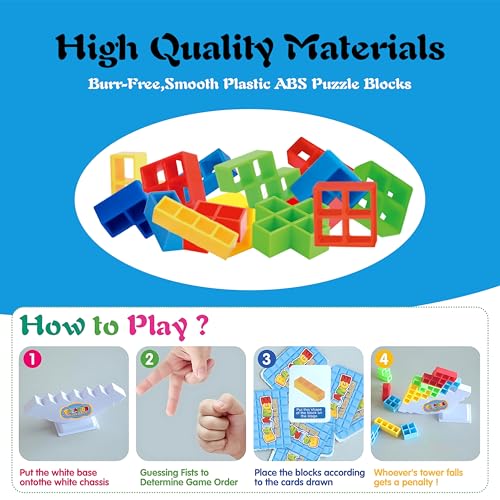 72Pcs Balance Stack Game for Kids 8+ & Adults, w/66 Challenge Cards | Large Balance Stacking Blocks for 2-4 Player, STEM Building Toy for Kids, Giant Balance Tower Game for Family&Party